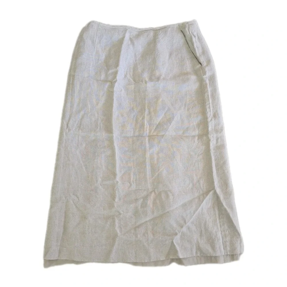 Talbots Minimalist Beige 100% Irish Linen‎ Lined Skirt Pocket SZ 14 Quiet Luxury